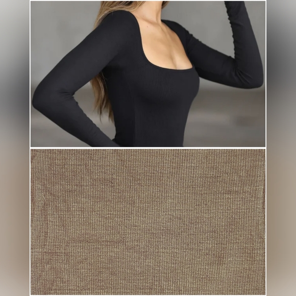 Joah Brown Tops - Joah Brown Square Neck Long Sleeve- Mocha